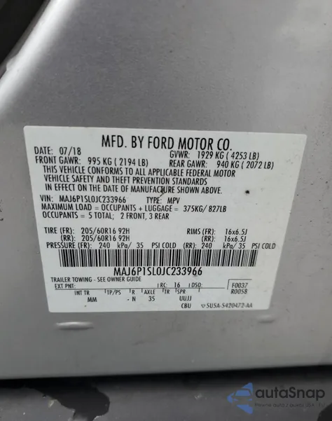 2018 Ford Ecosport S from USA, damaged, VIN MAJ6P1SL0JC233966